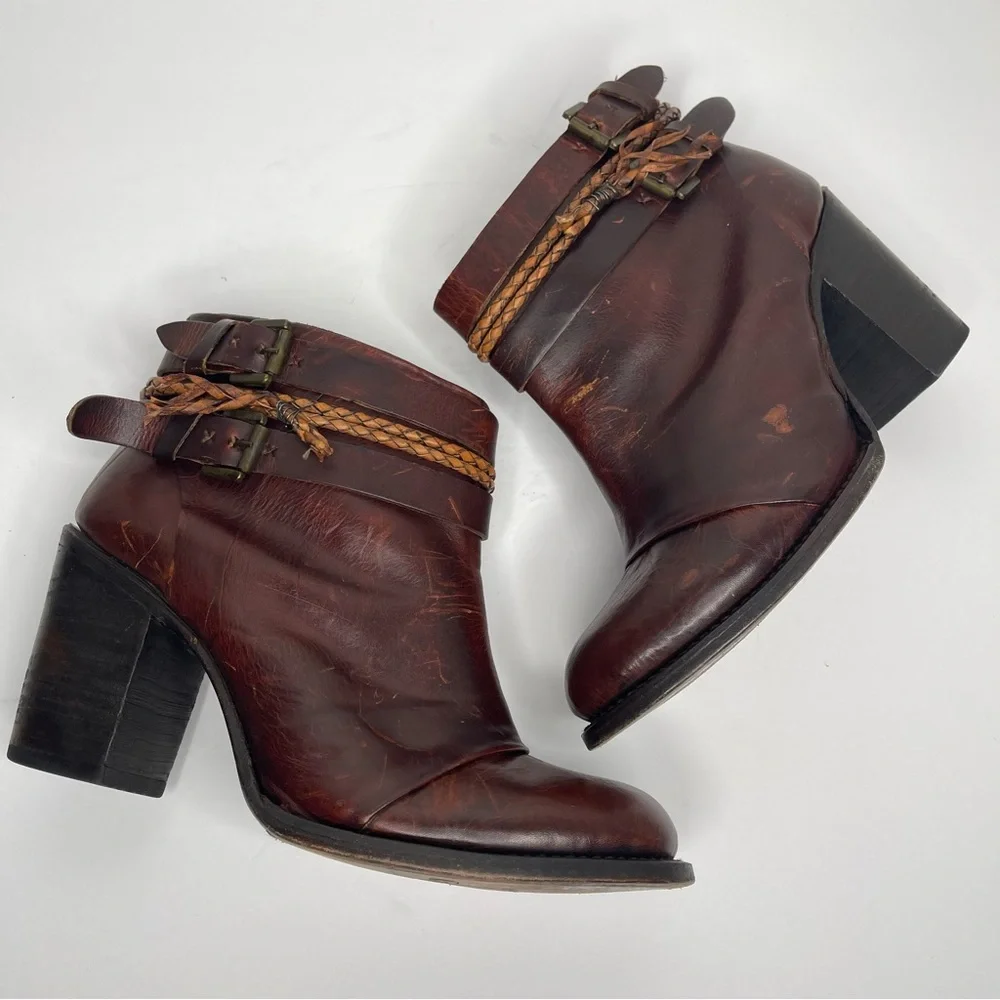 FREEBIRD by Steven Lion Heel Cognac REAL LEATHER Distressed Ankle Boot Size 11